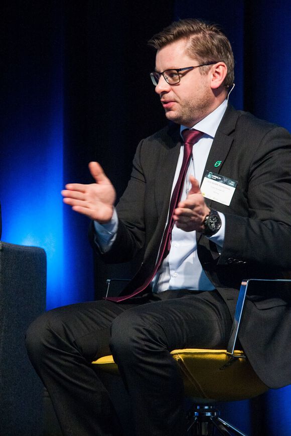 Ole Henrik Hannisdahl under elbilkonferansen Nordic EV Summit i 2018. <i>Foto:  Marius Valle</i>