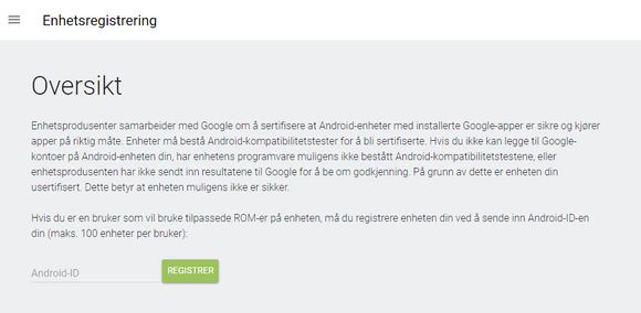 Skjemaet hvor brukere kan hviteliste ikke-sertifiserte Android-enheter. <i>Skjermbilde: Skjermbilde</i>