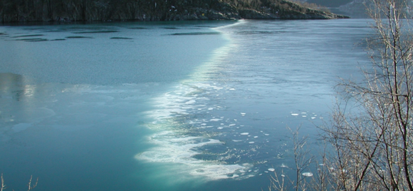 I Holandsfjorden brukes boblegardinen til å hindre isdannelse. Foto: SINTEF 