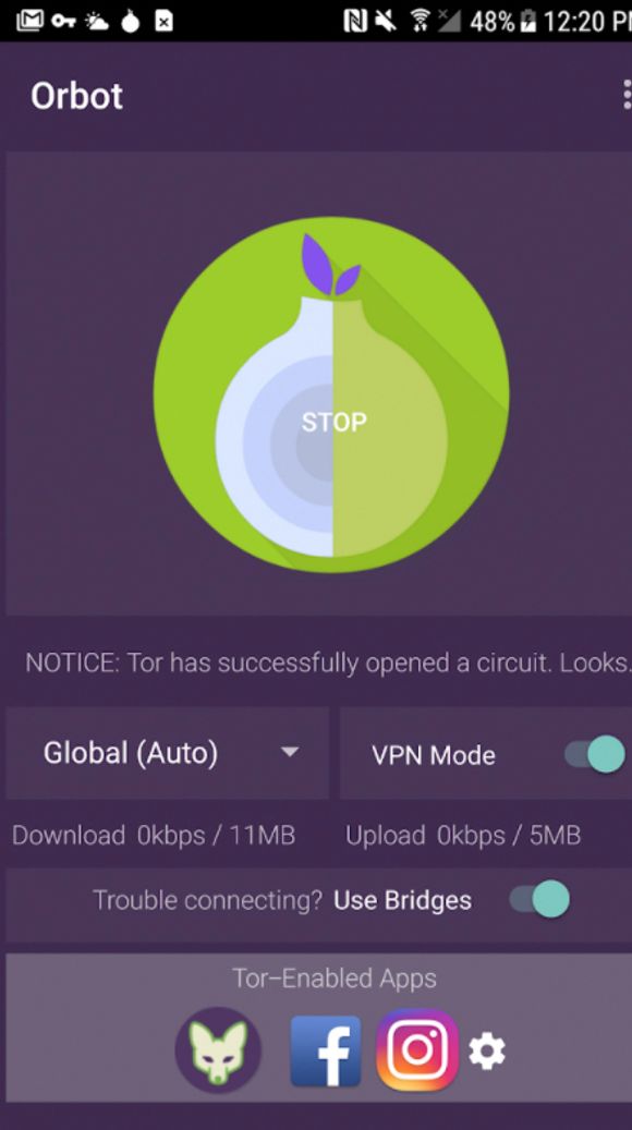 Orbot gjør det mulig å koble seg til Tor fra en Android-mobil.