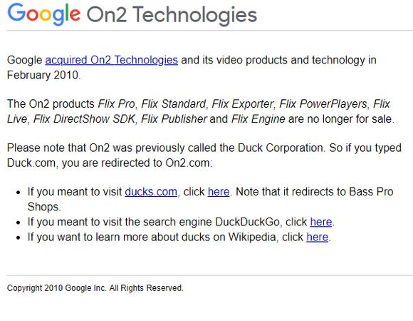 Google forklarer hvorfor selskapet eier Duck.com-domenet. <i>Skjermbilde: digi.no</i>