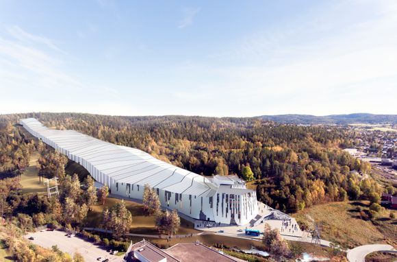 Illustrasjon av prosjektet Snø, den nye innendørs skihallen som bygges på Lørenskog. <i>Illustrasjonsfoto:  Halvorsen & Reine AS / BetonmastHæhre</i>