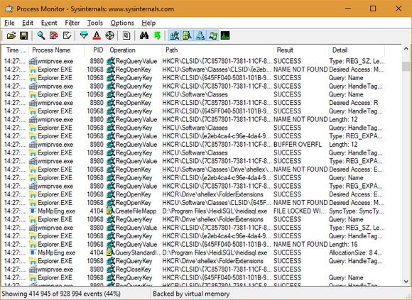 Windows-utgaven av Process Monitor fra Sysinternals viser all aktivitet prosessene gjør i filsystemet og registeret. <i>Skjermbilde: digi.no</i>