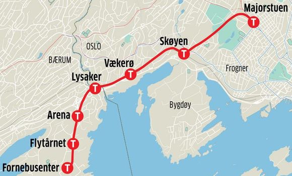 Den nye T-banetraseen skal være ferdig utbygd i 2025. <i>Illustrasjon:  Oslo kommune</i>