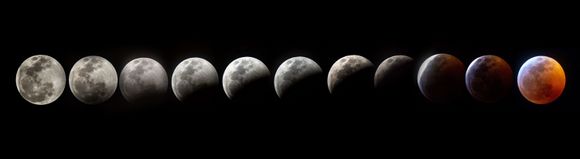 En komposisjon av månen fotografert gjennom ulike faser fram til formørkelsen, fra Miami. <i>Foto:  GASTON DE CARDENAS</i>