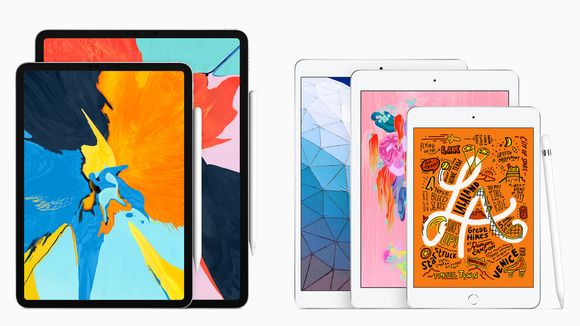 Apple har nå fem ulike nettbrett. Fra venstre: iPad Pro i to størrelser, iPad, iPad Air og iPad mini. <i>Foto:  Apple</i>