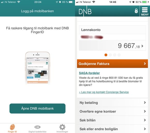 DNBs tidligere Finger ID-app for iOS åpnet for tilgang til nettbanken. Det kunne utnyttes fram til i fjor høst. <i>Skjermbilde:  Jonny Rein Eriksen</i>