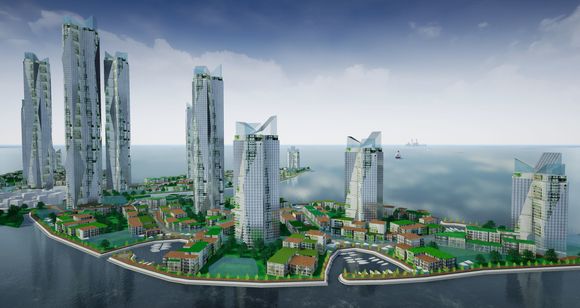 Mellom Finland og Estland er det planlagt å bygge en kunstig øy med plass til 50.000 beboere. <i>Illustrasjon:  FinEst Bay Area Development</i>