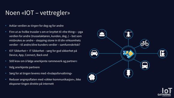 Nilsens forslag til "IOT - vettregler" (klikk for større bilde). <i>Foto:  Telenor</i>