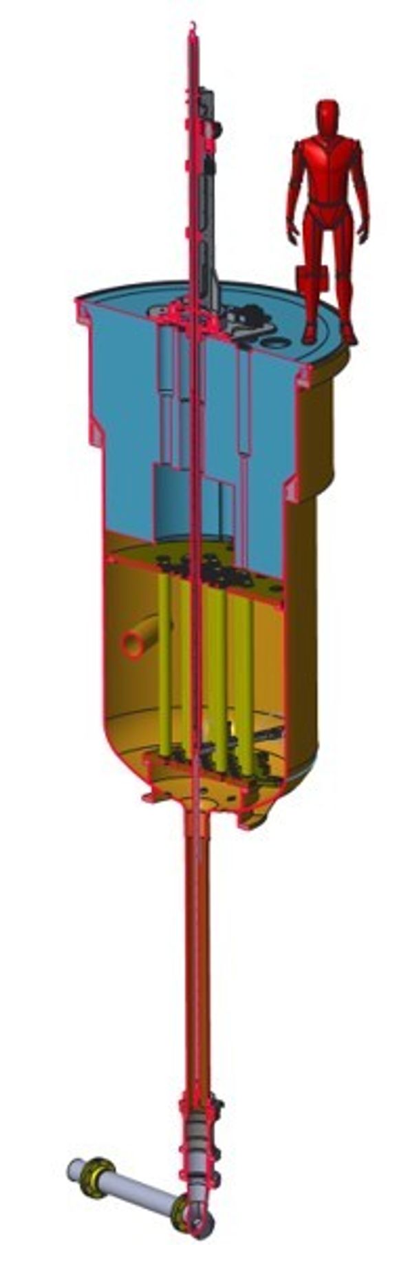 3D-modell: Dette er en modifisert 3D-modell av reaktortanken med infrastruktur. Personen gir et bilde av størrelsen. <i>Foto: Force Technology</i>