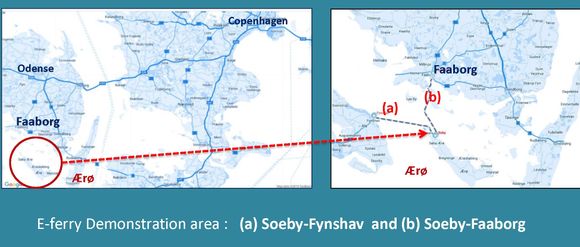 Elfergen Ellen skal forbinde Ærø med fastlandet, i første omgang Søby-Fynshavn og etter hvert også Søby-Faaborg. <i>Illustrasjon: EU H2020</i>