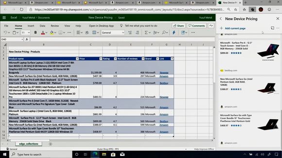 Collections i nye Edge kan eksporteres til blant annet Excel. Også metadata følger med. <i>Skjermbilde: Microsoft</i>