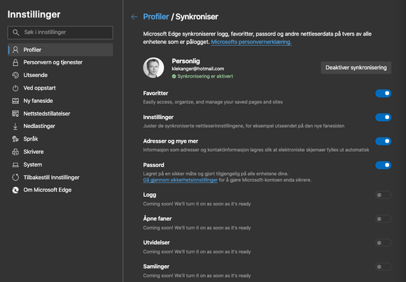 Microsoft Edge synkroniserer via Microsofts servere, så du må ha en Microsoft-konto.