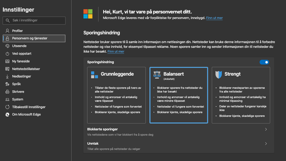 Det er enklere å justere innstillinger for personvern enn i Chrome.