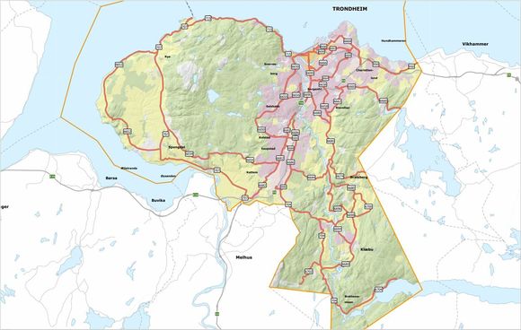 Området for Trondheim-kontrakten. Klikk på bildet for større kart. <i>Ill:  Trøndelag fylkeskommune</i>