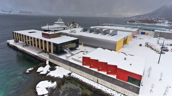 Snøhetta-design: Dette anlegget bygget for fiskeri- og oppdretts-konsernet Holmøy AS, tegnet av Snøhetta, sørget for at Øksnes Entreprenør vant prisen for «Beste bygg i nord» i 2019. <i>Foto:  Erik Jenssen</i>