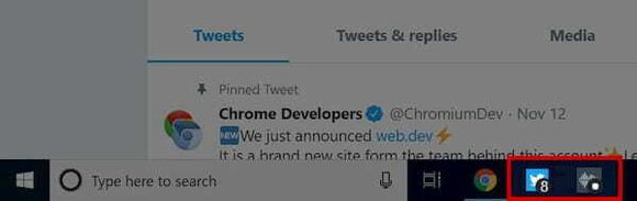 Ikonvarsler i Chrome-baserte webapplikasjoner i Windows. Her vises det at Twitter-appen har utløst åtte varsler. <i>Skjermbilde: Google</i>
