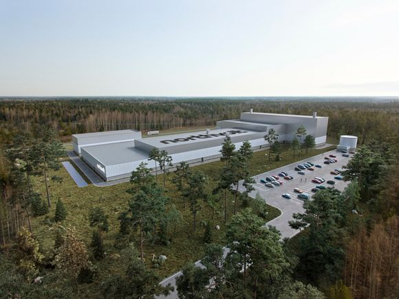 Batterifabrikker må bygges i større tempo enn i dag dersom all veitransport skal elektrifiseres. Bildet viser illustrasjon av Northvolts kommende batterilab i Sverige. <i>Foto:  Northvolt</i>