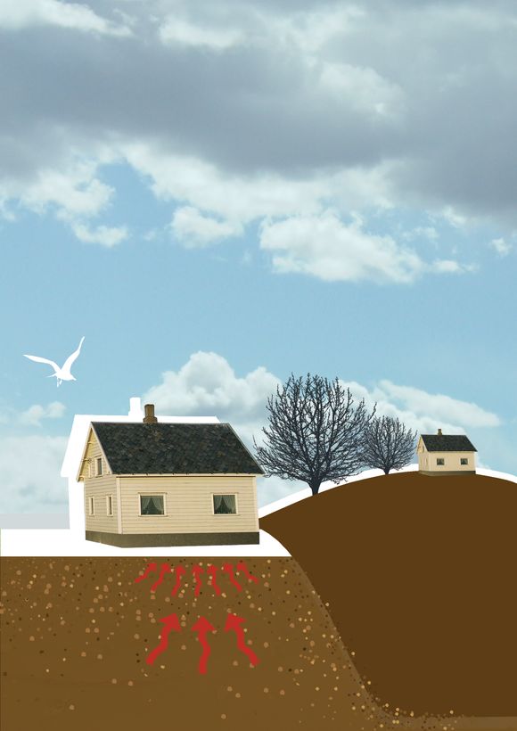 Mange huseiere i Norge har radon i huset uten å vite om det. <i>Illustrasjon:  DSA/Monica Egeli</i>
