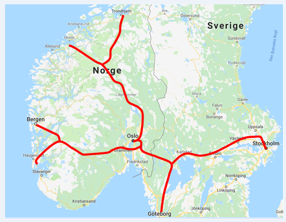 Visjon for fremtidig magnettog i Norge  <i>Illustrasjonsfoto:  DSMG / Google Maps</i>