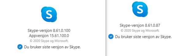 Versjonsnumrene til Skype for Windows 10 (til venstre) og Skype for Desktop. <i>Skjermbilde: Digi.no</i>