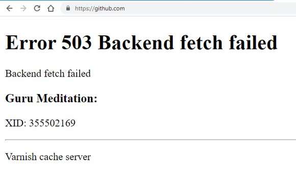 Githubs Varnish-server får ikke noe svar fra backserveren. <i>Skjermbilde: Digi.no</i>