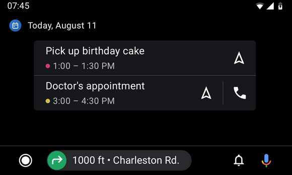 Kalenderappen i Android Auto. <i>Skjermbilde: Google</i>