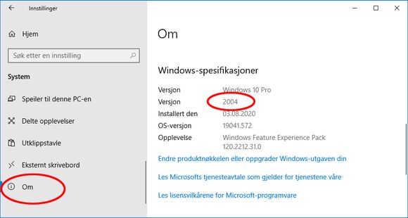 Visning av hvilken versjon av Windows 10 som er installert. <i>Skjermbilde: Digi.no</i>