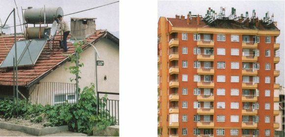 Figur 1. Solpaneler på tak i Syd-Europa begynte for 30-40 år siden å ødelegge den vakre "skyline". Det er ikke slik vi vil ha det. Arkitekter og byplanmyndigheter må engasjere seg for å hindre dette. Bildet er tatt i Hellas. <i>Foto:  Harald N. Røstvik</i>