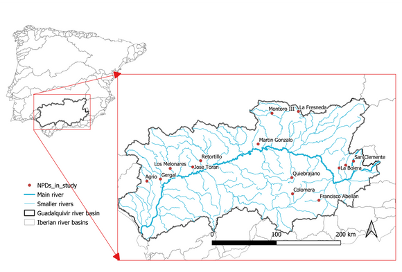 Studien så på eksisterende dammer uten vannkraft – i området Guadalquivir i sørlige Spania. <i>Illustrasjon:  NTNU</i>