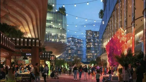 Googles visjon for nattelivet i San Joses framtidige Downtown West. <i>Illustrasjon:  Google</i>
