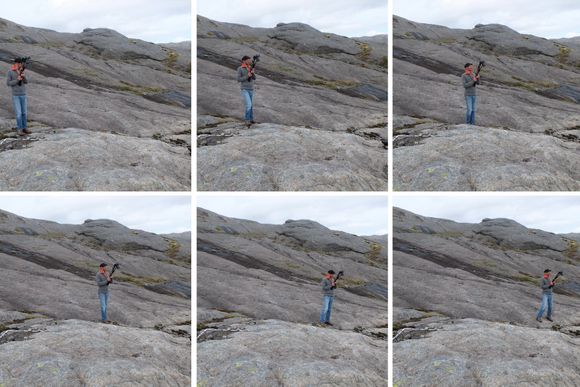 Et lite skritt om gangen for Olivier Galland, men et stort skritt for virtuelt geologisk feltarbeid. <i>Foto:  Eivind Torgersen, Titan</i>