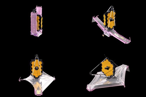 Datagenererte bilder viser hvordan James Webb skal folde seg ut i rommet. <i>Foto:  NASA/Goddard Space Flight Center via AP / NTB</i>