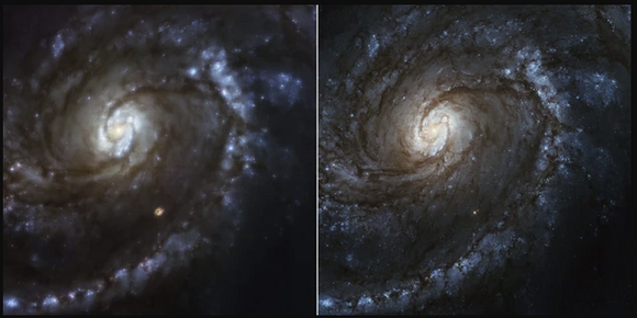 Hubble var i praksis nærsynt (til venstre) før det fikk briller (til høyre). <i>Foto:  NASA</i>