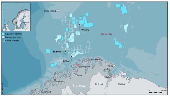 Wisting-feltet ligger i Barentshavet, 310 kilometer fra land. <i>Illustrasjon:  Equinor</i>
