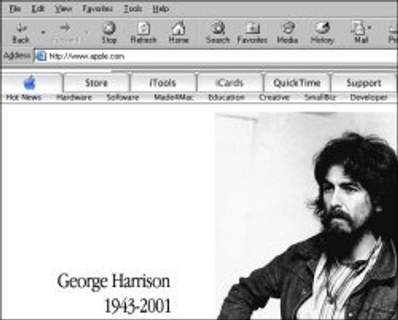 Apple.com hyller George Harrison. <i>Faksimile:  Apple.com</i>