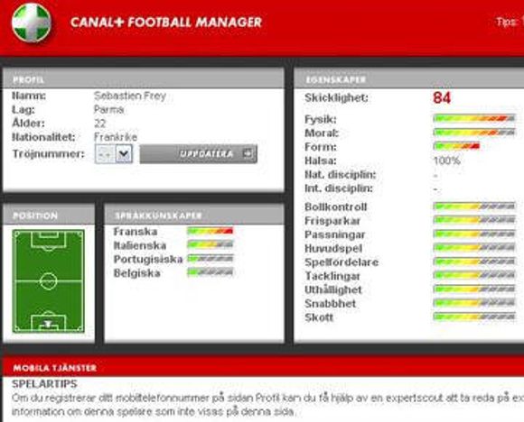 Spillerinfo i Canal+ Football Manager. <i>Skjermbilde:  Digi.no</i>