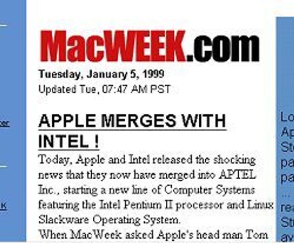 Mac-Hack - utdrag av forsiden på macweek.com etter vandalisering.