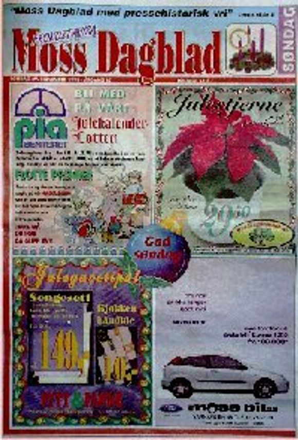 Forsiden av Moss Dagblad søndag den 29. november 1998 med kun annonser.