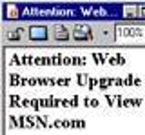 MSN.com viser feilmelding dersom vist i Opera. <i>Skjermbilde:  Digi.no</i>