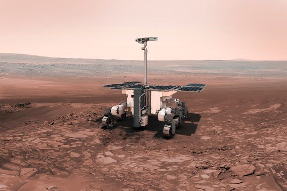 Rosalind Franklin (tidligere kalt ExoMars) skal til Mars for hjelpe roveren Curiosity. <i>Illustrasjon:  ESA-AOES Medialab</i>