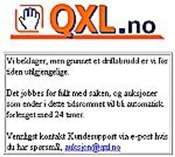 Statusmelding om driftsavbrudd på QXL.no. <i>Faksimile:  QXL.no</i>
