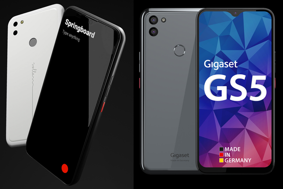 Volla Phone 22 (til venstre) er egentlig bare en Gigaset GS5(til høyre) som har fått nytt operativsystem, og bakdeksel <i>Illustrasjon:  Oskar Hope-Paulsrud</i>