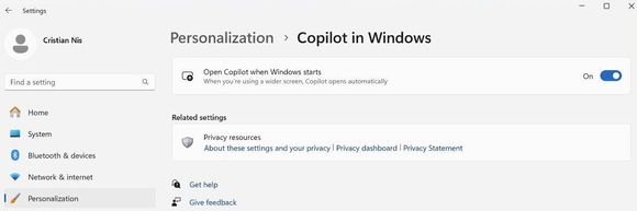 Microsofts Copilot-funkskon har blitt svært populær, og nå tester selskapet automatisk oppstart av KI-assistenten i Windows 11. <i>Skjermbilde:  Microsoft</i>
