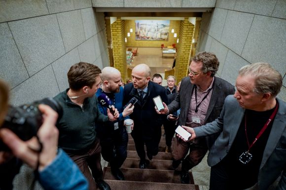 Finansminister Trygve Slagsvold Vedum (Sp) på Stortinget i Oslo torsdag. <i>Foto:  Håkon Mosvold Larsen/NTB</i>