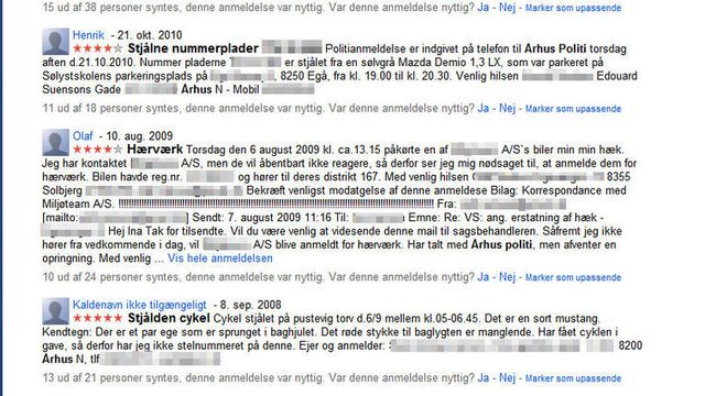 Leverer politianmeldelser i Google Steder