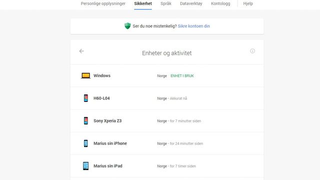 Ny Google-funksjon viser hvilke enheter som har tilgang til kontoen din