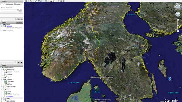 Google Earth på norsk i sollys
