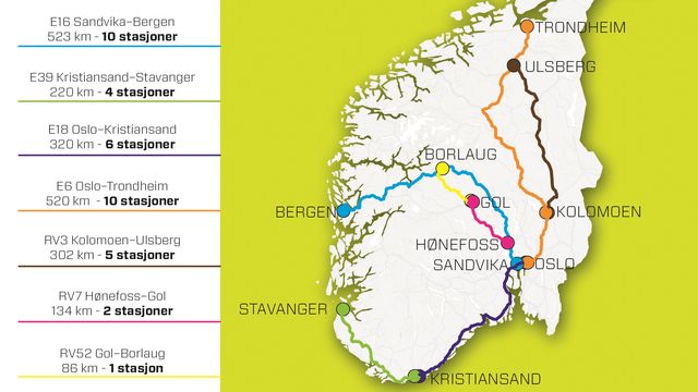 Her kommer Norges nye hurtigladestasjoner til elbiler