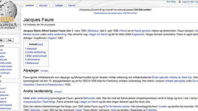 Norsk Wikipedia passerer en kvart million